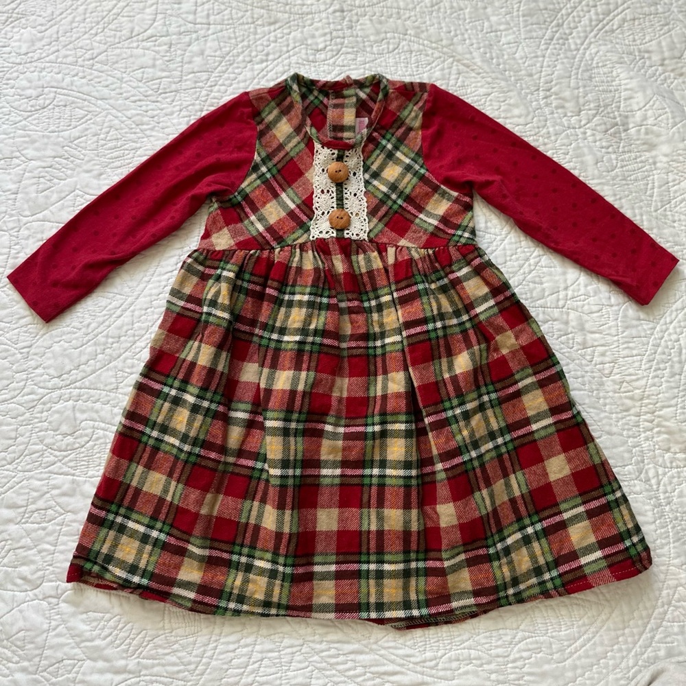 Ricrac & Ruffles Baby Girls Boutique Plaid Christmas Dress 3T